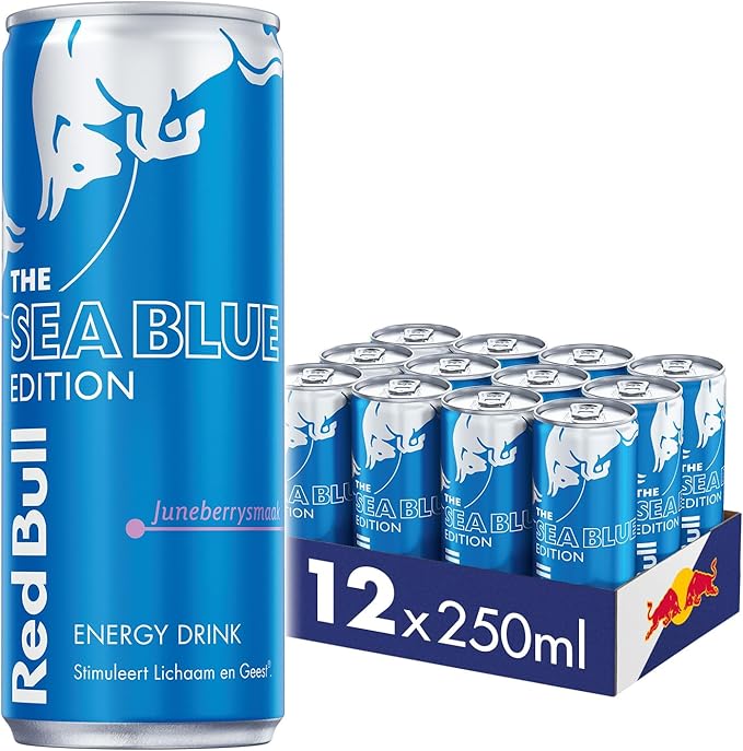 Red Bull Energy Drink Sea Blue Edition, Juneberry, Pack of 12 - 12 x 250 ml I Energy Drink with Fruity Juneberry Flavor I Stimulates Body and Mind