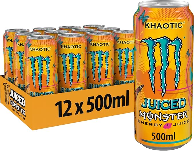 Monster Energy Juiced Khaotic - Caffeinated Energy Drink with Tropical Citrus Flavour - in Practical Disposable Cans (12 x 500 ml)