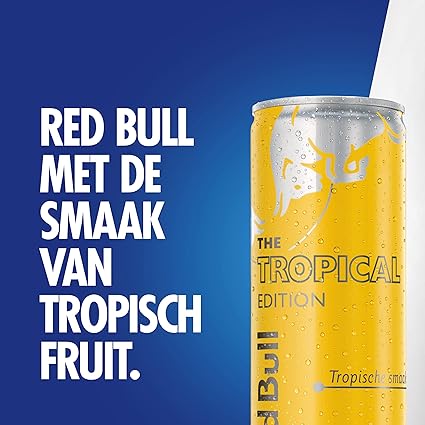 Red Bull Energy Drink Tropical Edition, Tropical Fruit, Pack of 12 - 12 x 250 ml I Energy Drink with Exotic Tropical Flavour I Stimulates Body and Mind