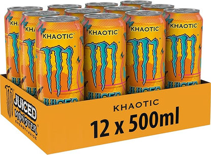 Monster Energy Juiced Khaotic - Caffeinated Energy Drink with Tropical Citrus Flavour - in Practical Disposable Cans (12 x 500 ml)