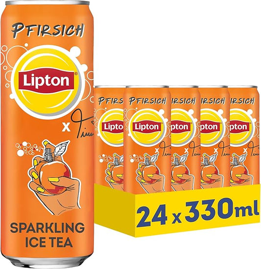 LIPTON Ice Tea x Twenty4Tim Sparkling Peach, Ice Tea with Carbonated and Peach Flavour, Disposable (24 x 0.33 L) (Pack Design May Vary)