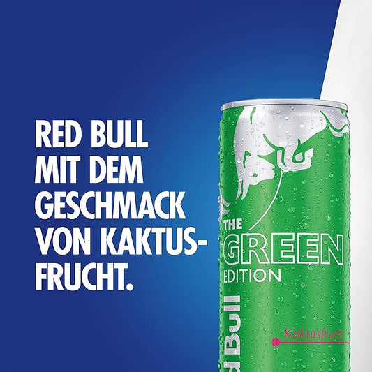 Red Bull Energy Drink Green Edition Pack of 24 Cans, Cactus Fruit Flavour Drinks Disposable (24 x 250 ml)